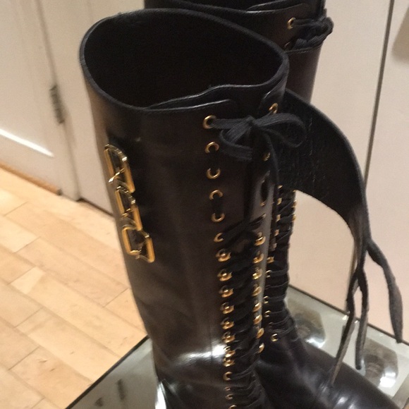 🇺🇸 Martinez Valero Knee High Leather Combat Boots 38.5 fits 8 or small 8.5 - Picture 12 of 15